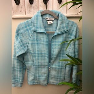 Columbia Sportswear Company Blue Plaid Fleece Jacket.  Youth Size 14/16.